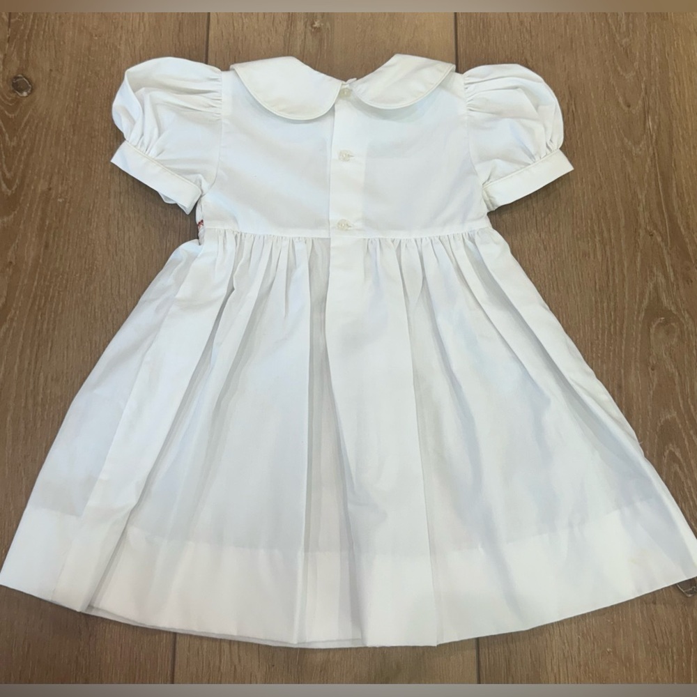White Smocked Longhorn Cotton Dress for Girls - Picture 6 of 9